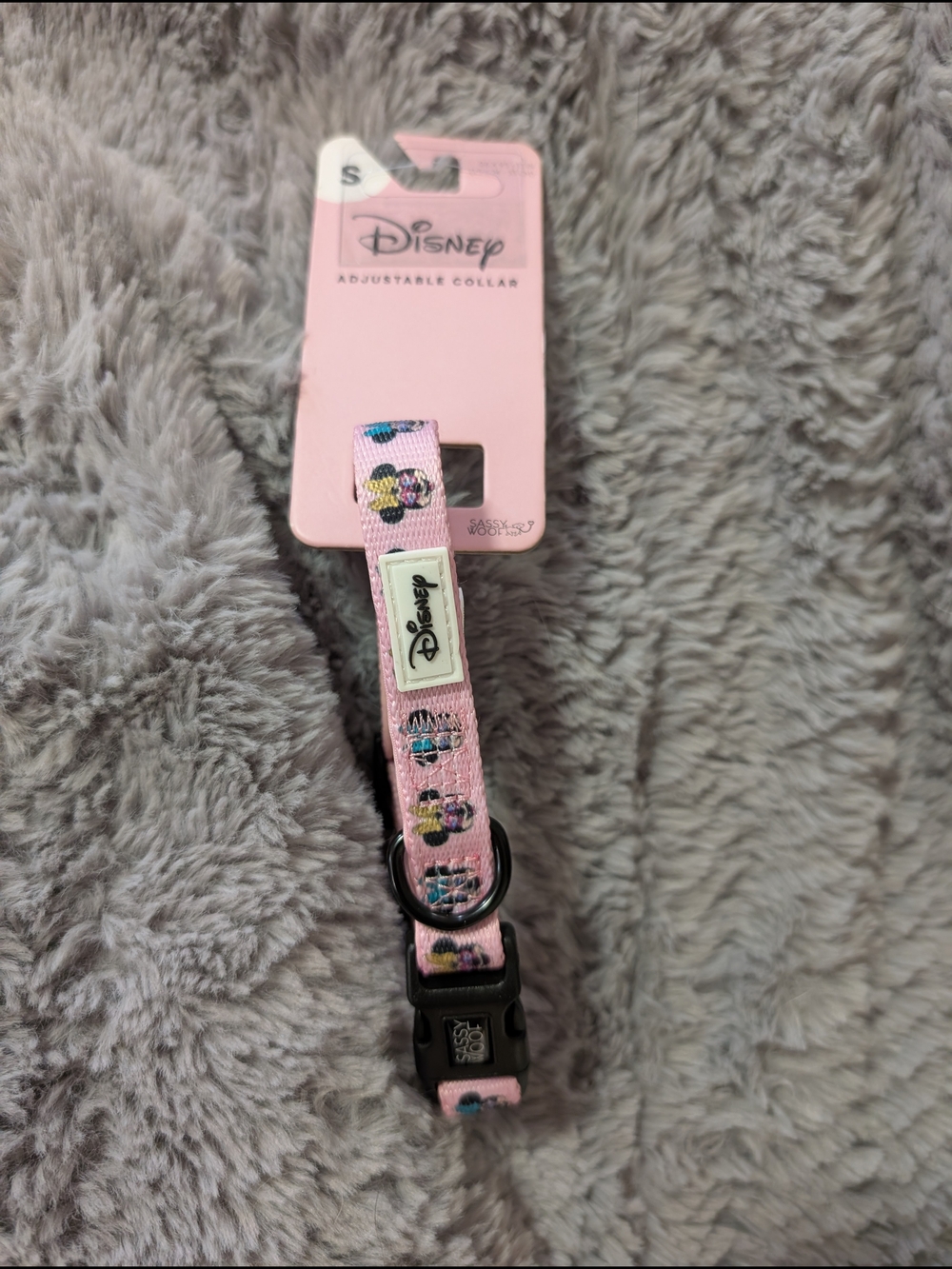 Disney Pink Minnie Mouse Dog Collar with Black Hardware, Size Small